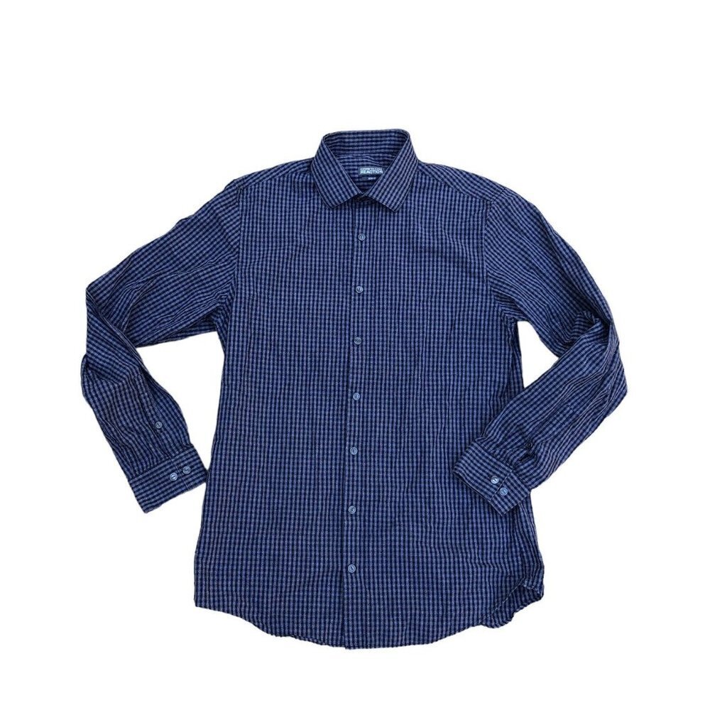 Kenneth Cole Reaction Blue Checkered Casual Button Down Shirt